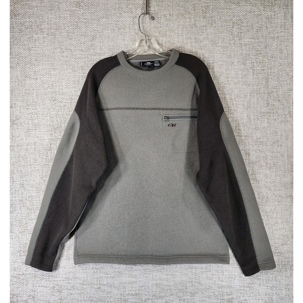 Outdoor Research Fleece Pullover Sweater Mens M Green Brown Chest Pocket Crew